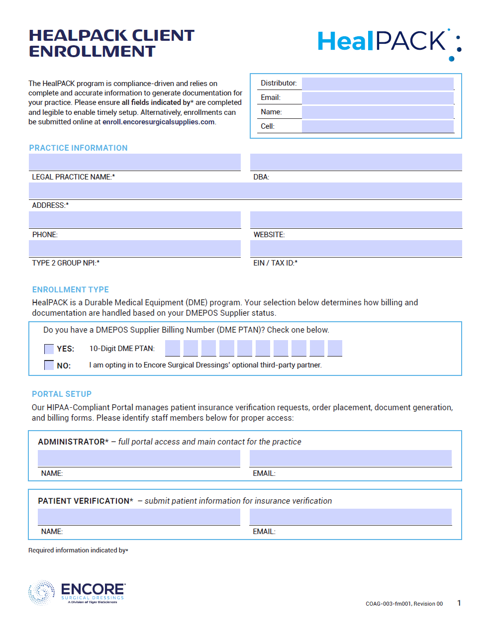 HealPACK Enrollment Form