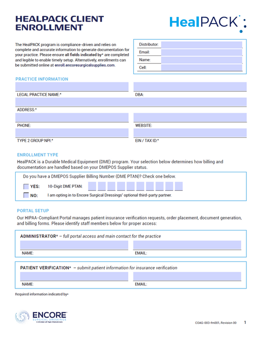 HealPACK Enrollment Form