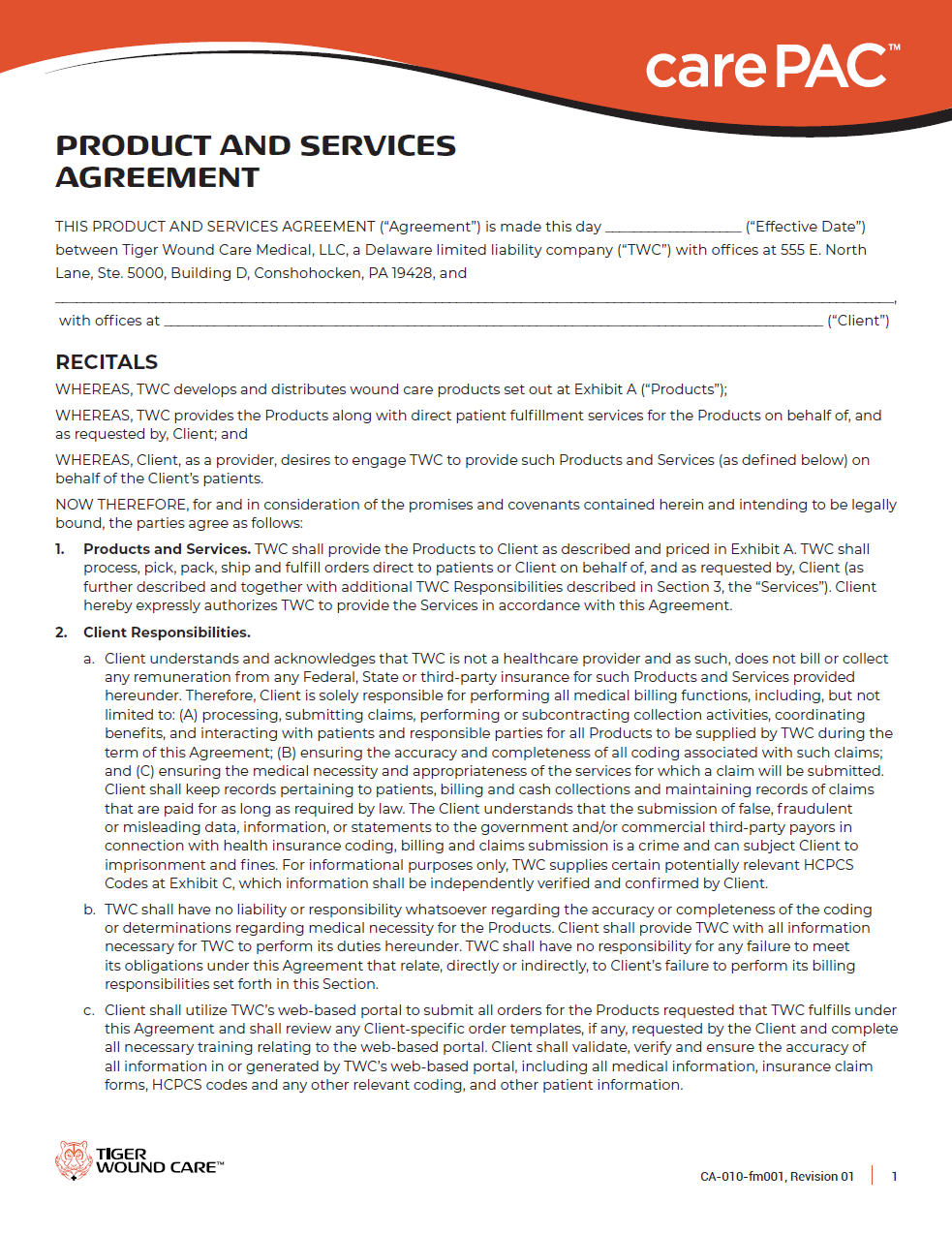 carePAC Product Services Agreement